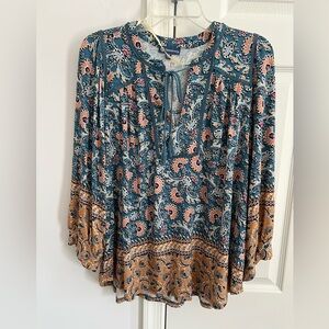 Democracy Teal and Orange Floral Blouse